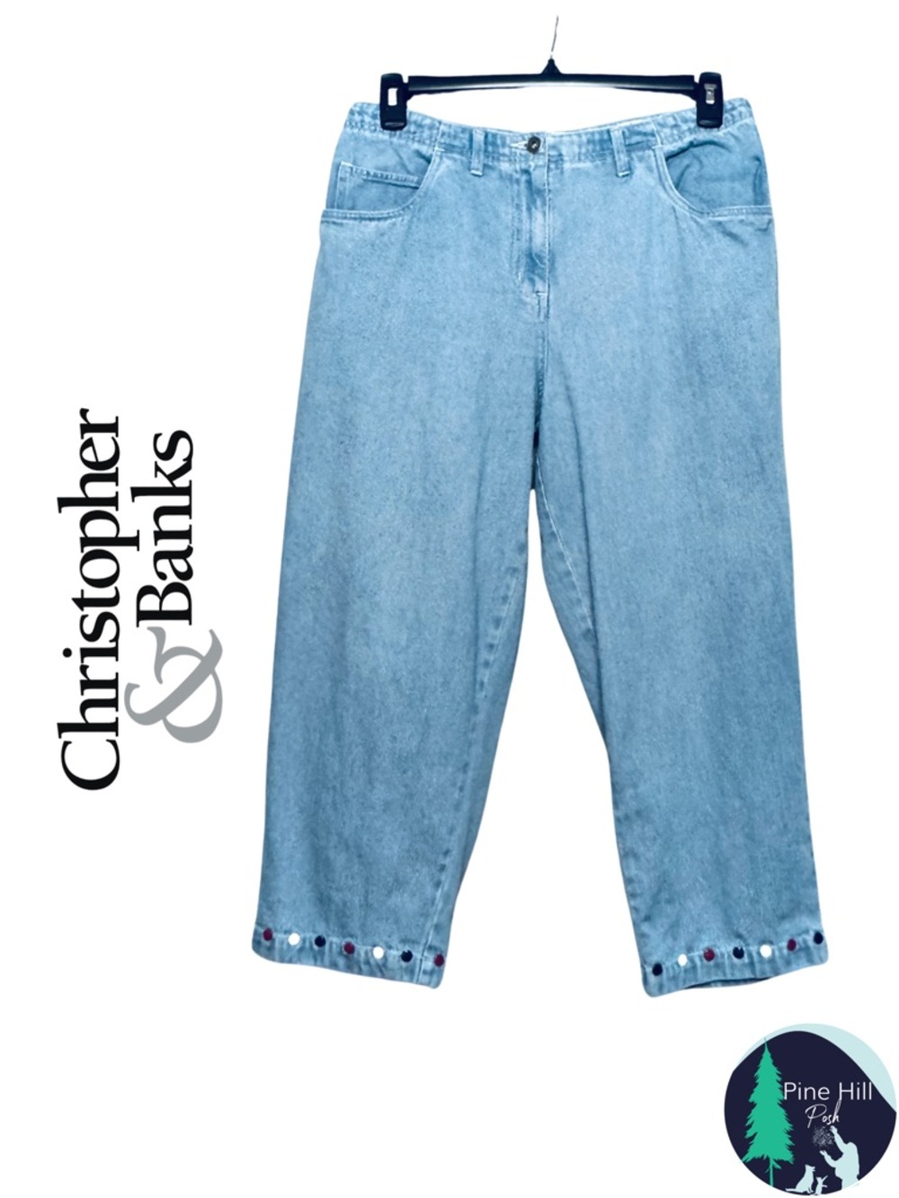 Christopher & Banks Cropped Denim Jeans Polka Dot Hem Y2K Vintage Size 12 Capri